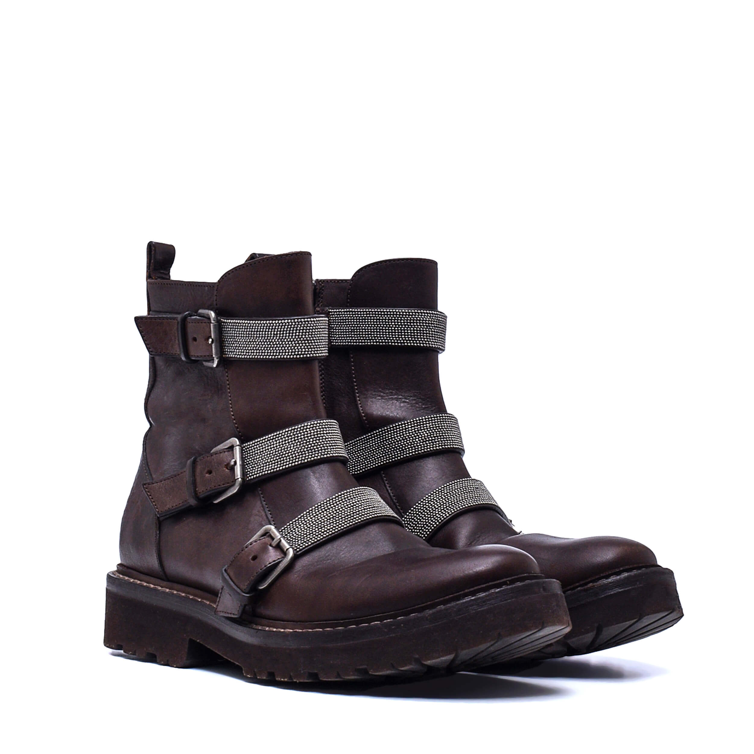 Brunello Cucinelli - Brown Leather Icon Stone Buckle Boots / 37.5